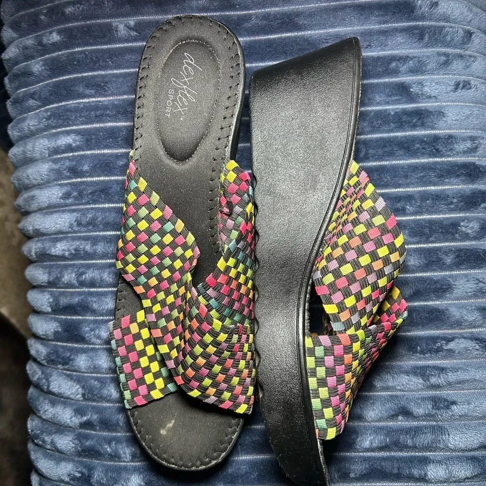 VTG DexFlex Payless  Y2K size 12 mesh Rainbow cross front platform sandals